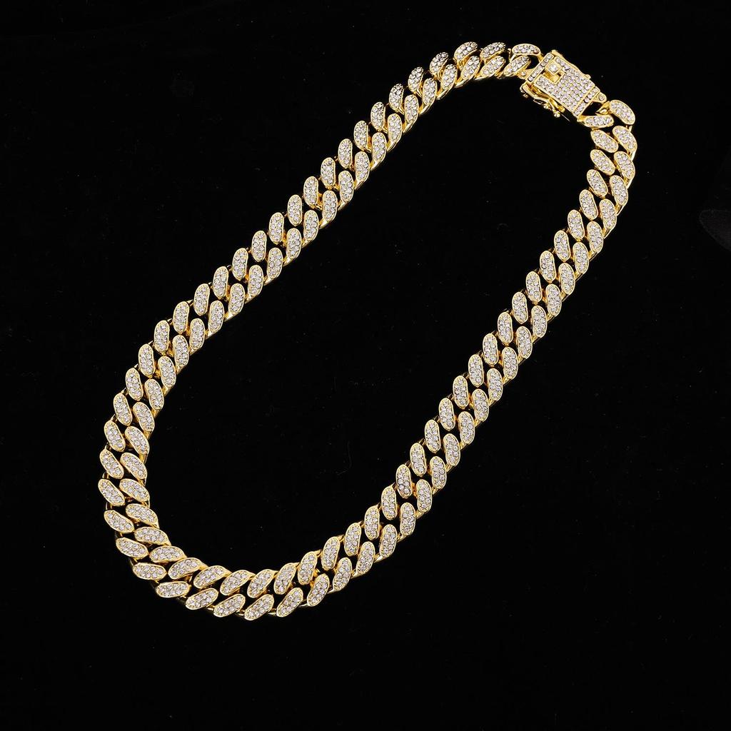 Men's Hip Hop Cuban Chain Necklace with Rhinestone Inlay