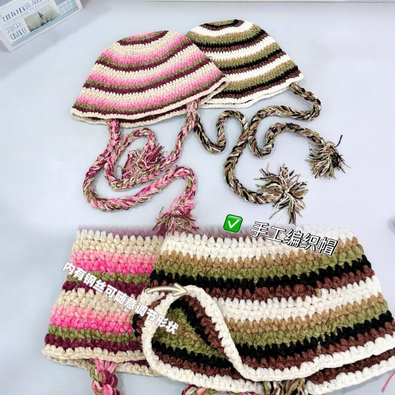 25 early autumn new color chenille knitted bucket hat women's autumn and winter warm fringed wool ear hat