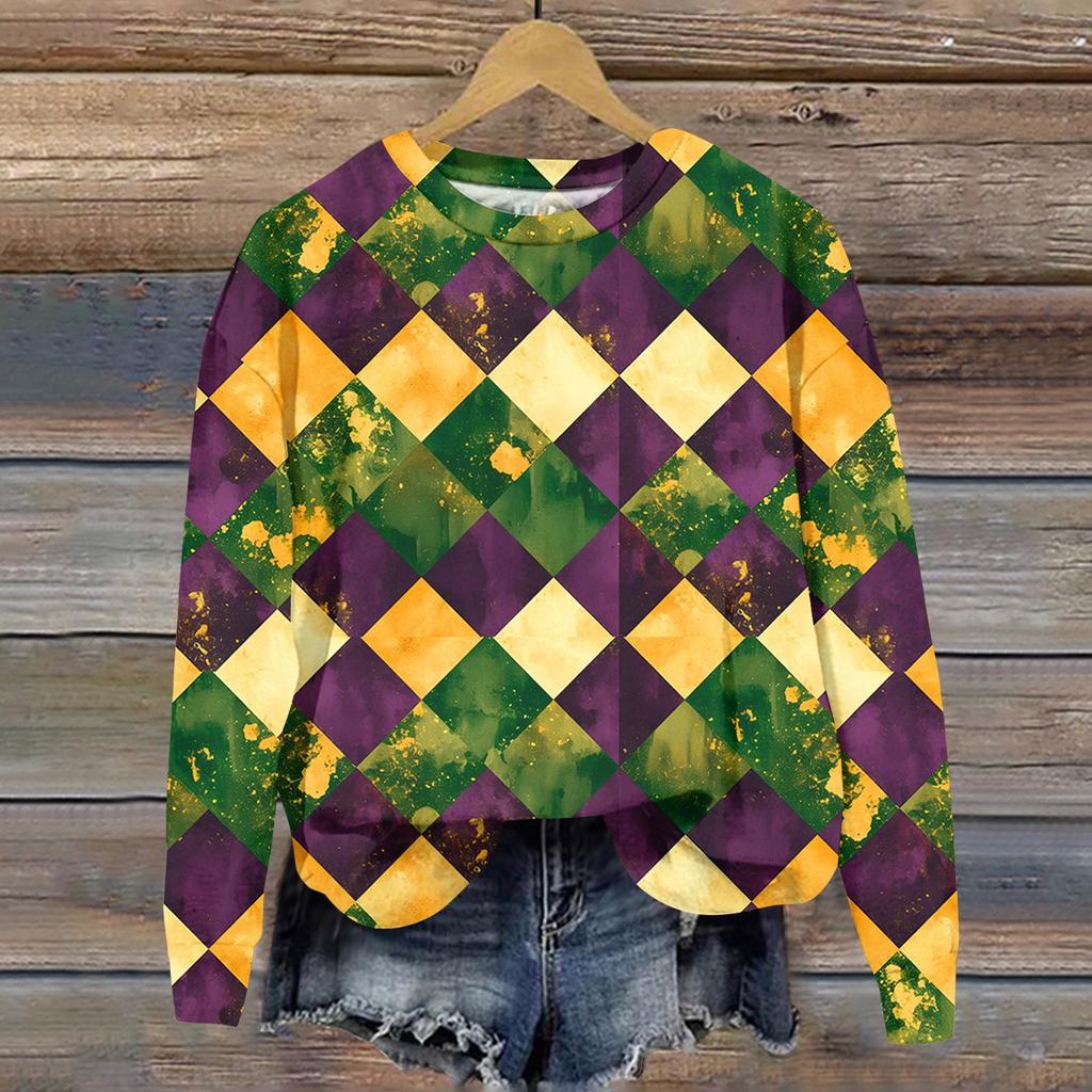 Women's Fashion  Printed Long Sleeve Loose Round Neck Sweatshirt Top