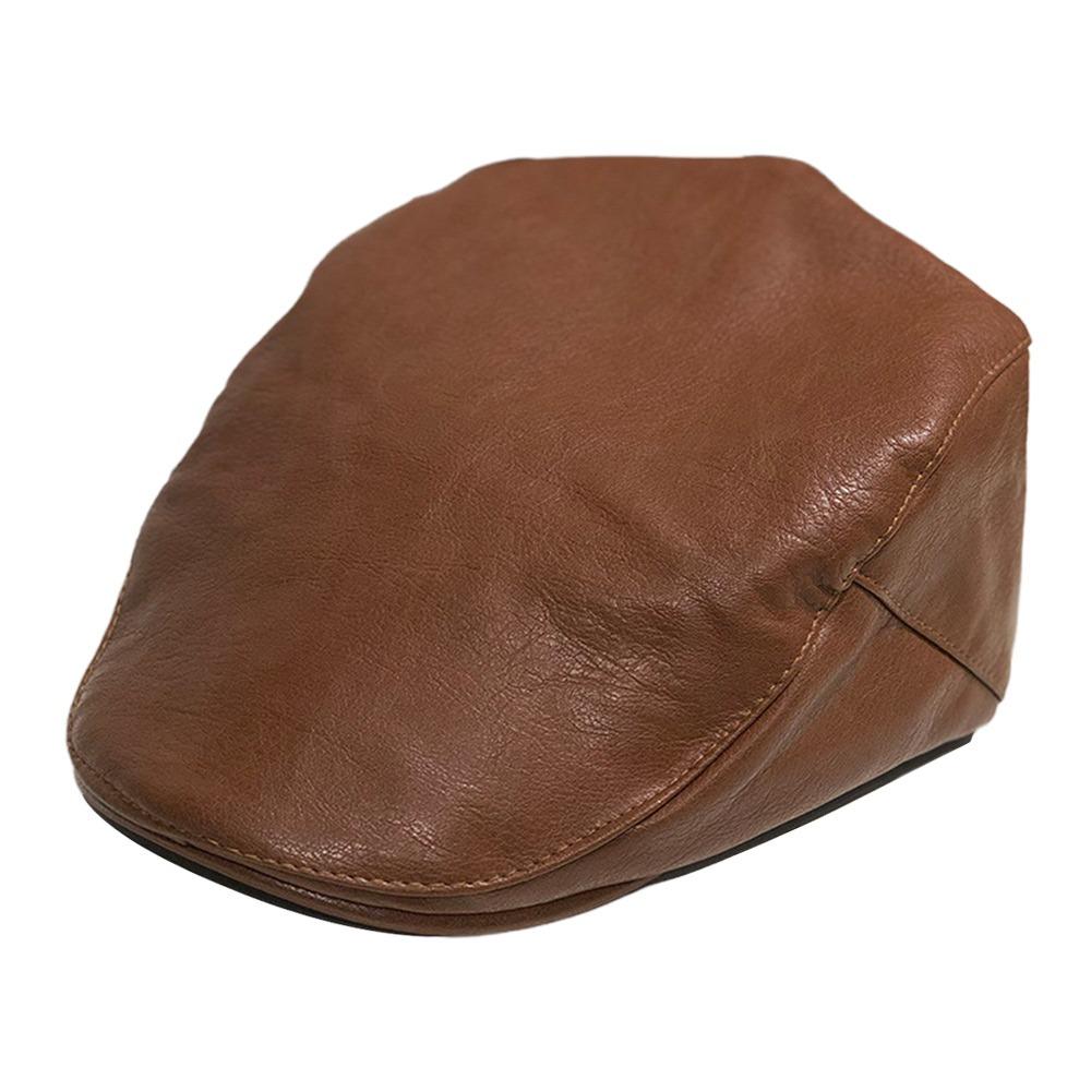 

Casual PU Leather Beret Hat Vintage Adjustable Strap Panama Hat Hip Hop Octagonal Cap For Men Women коричневий