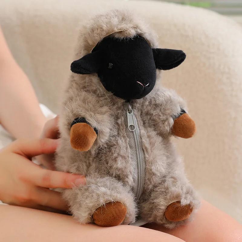 Sheep Plush Toy With Removable Wool Coat Zipper Detachable Outfit Soft Fluffy Stuffed Lamb For Home Decor Gift Collection