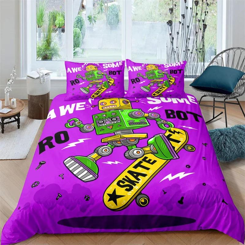 Zestaw poszewek na kołdrę z robotami Kreskówkowy robot kosmiczny Zestaw pościeli Patchwork Transformer Przyszłościowa maszyna Poszewka na kołdrę Rozmiar Twin Full Dla chłopca