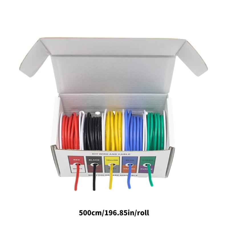 5 Spools Electrical Tinned Copper Wire Flexible Silicone Cable Suitable for Batteries and Electrical Connection