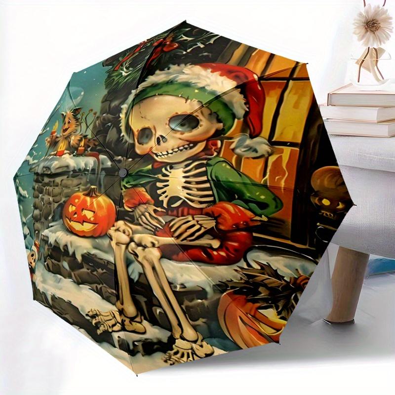 1pc Skeleton in Christmas Pattern Automatic Cartoon Umbrella is Fashionable and Good-Looking, Suitable for Travel and Daily Use.Y074
