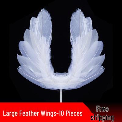 10-Piece Feather Cake Decoration Set: Large White Heart Wings for Birthdays & Valentine's Day