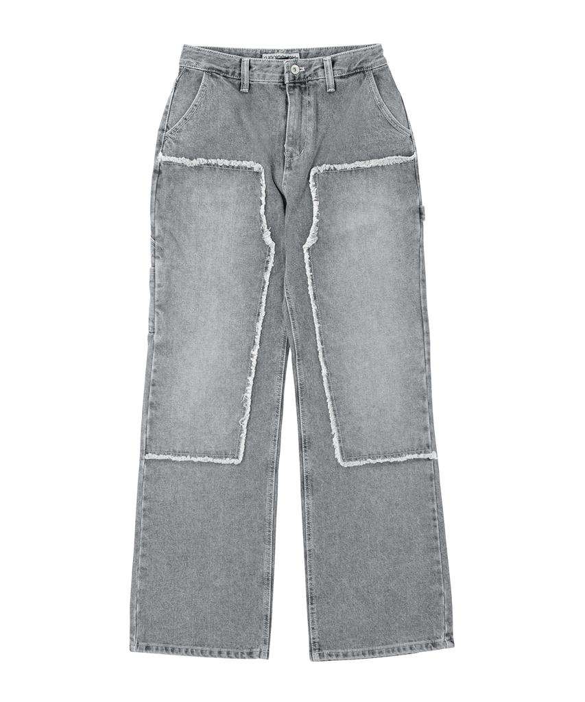 Leoninghai Washed Denim Carpenter Pants [Gray]