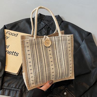 High-value New Style Ins Versatile Linen Handbag Large Capacity Tote for Students Going Out To Class Commuting Tote for Women
