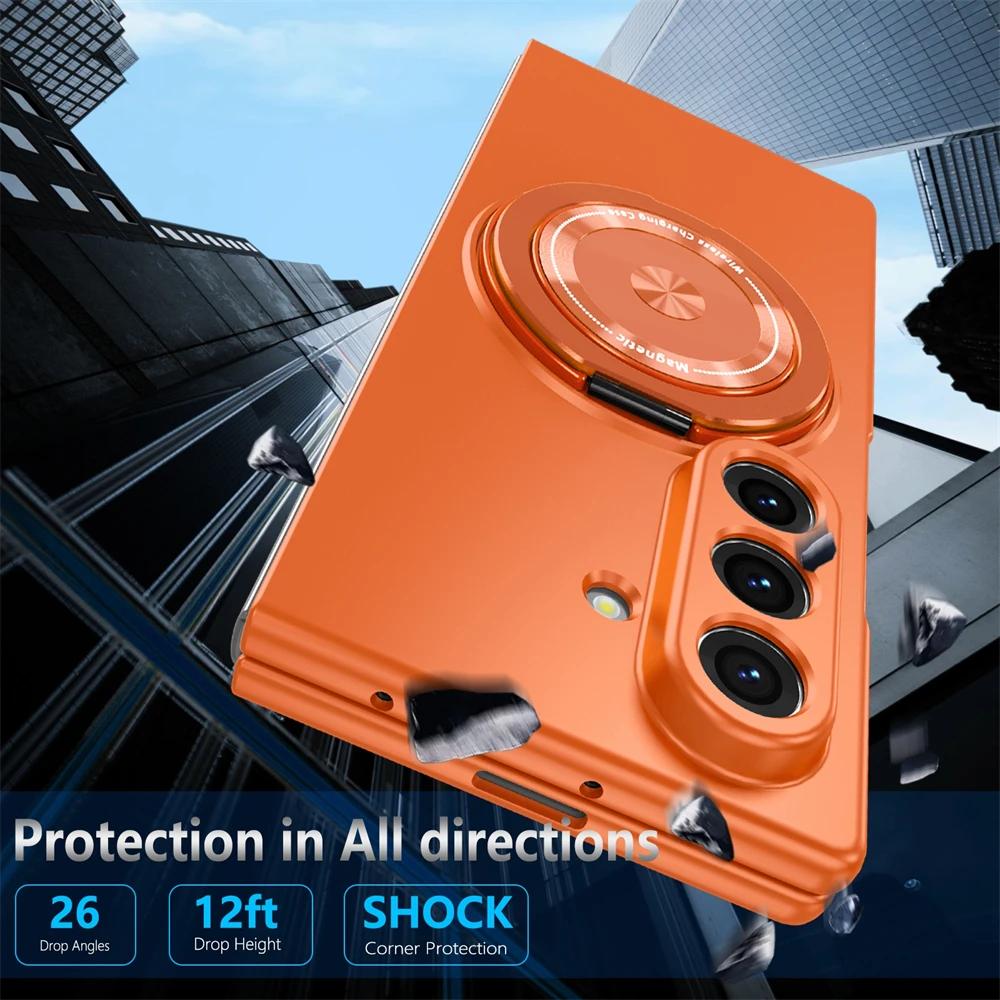 Magnetische kabellose Ladehülle für Samsung Galaxy Z Fold 7 6 5 4 3 mit 360° drehbarem Ständerhalter, stoßfeste Schutzhülle, Rückschale