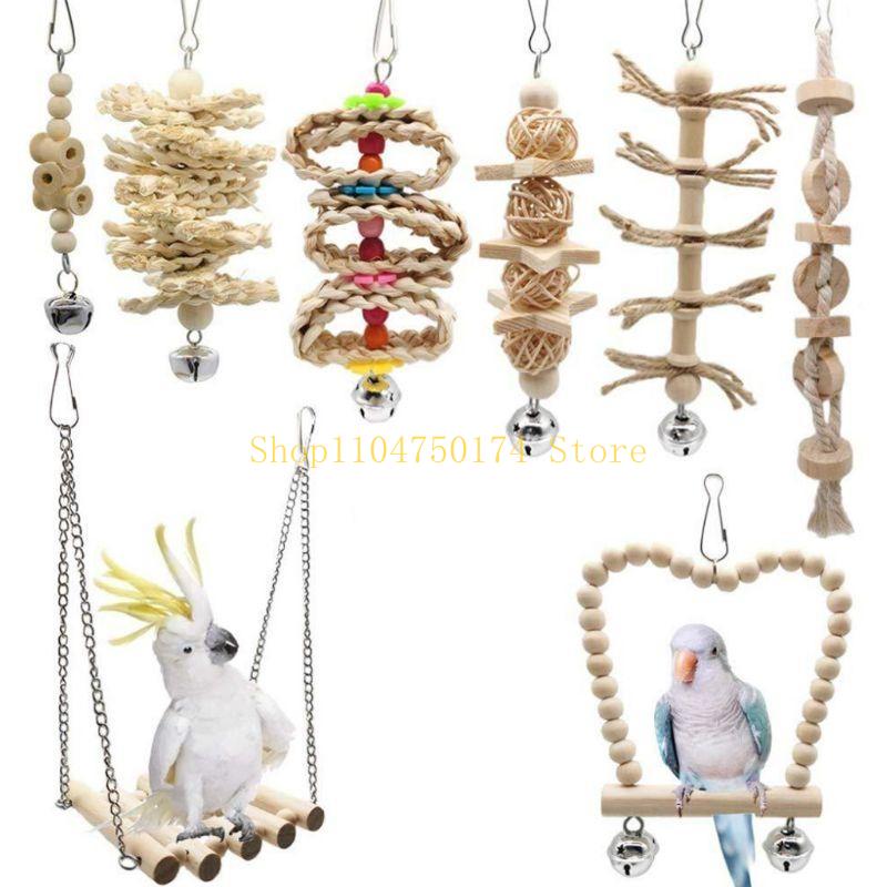 8-teiliges Vogel-Trainings-Papageien-Kauspielzeug Sicheres Material Schaukel Leiter Sitzstange Hängematte für Wellensittich Nymphensittich Mini-Ara Top-Angebot