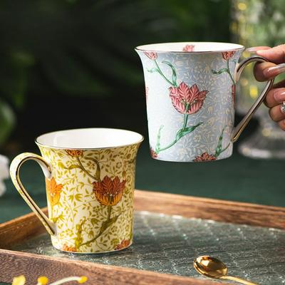 Ceramic Retro Floral Coffee Cup Breakfast Drinkware Teacup Creative Office Household Oat Milk Cup for Kitchen Accessories New