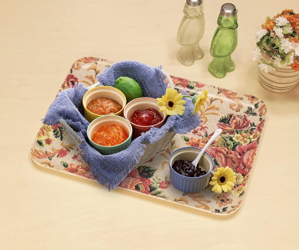 Tatsucraft NR Lunch Tray, Medium, 33cm, Web Original Model, Victorian Old Rose Design, Non-Slip, Microwave-Safe, Stylish Plastic Tray, Serving Tray,