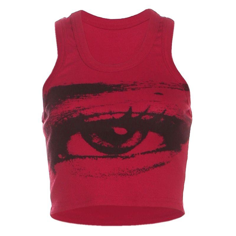 

# Sisjuly# American Style Trend Cool Girl Sexy Style Print Camisole Contrast Color Drawstring Casual Pants Suit Women Red Vest(K25B77144) L