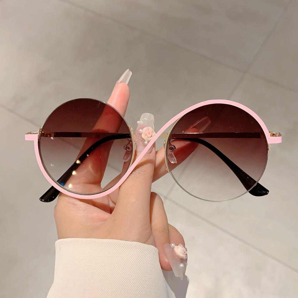 Oversized Round Sunglasses  New In Women Stylish Vintage Semi-rimless Outdoor Shades Trendy Brand Design Sun Glasses