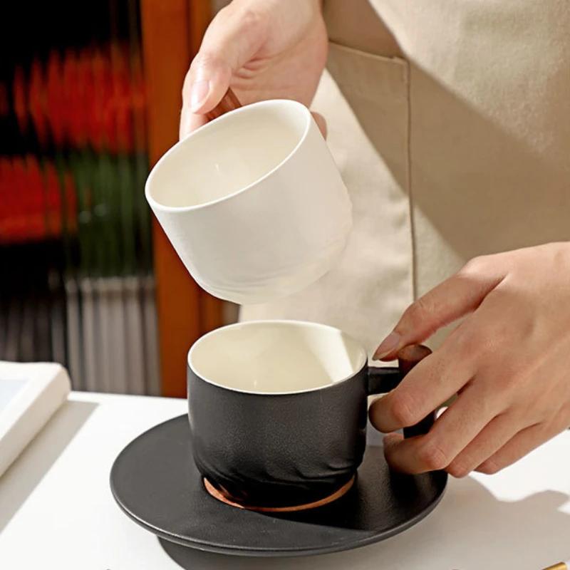 Creative Retro Ceramic Mug with Wooden Handle Handmade Exquisite Espresso Coffee Cup Breakfast Milk Tea Cups Set Drinkware Gifts