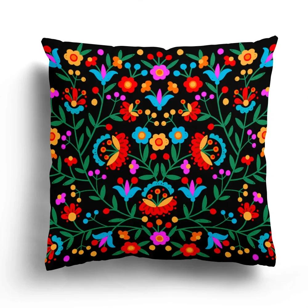 Home Decor Colorful Floral And Leaf Patterned Pillow Covers Pattern Cushion Cover Suitable For Sofa Bedroom Car Pillow Cover