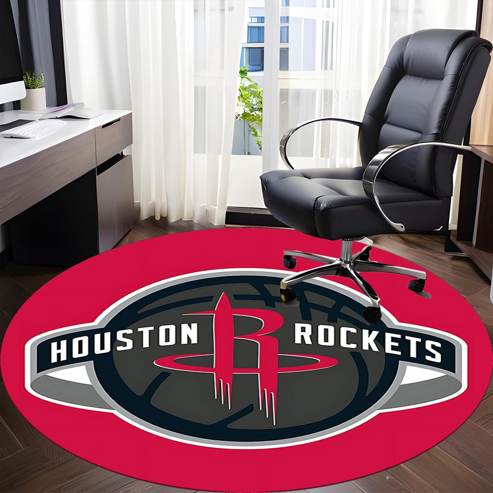 1pc Houston Rockets Office Round Area Rug, Indoor Mat Suitable For Office,Bedroom Living Room Home Decor, Room Deco A0926208