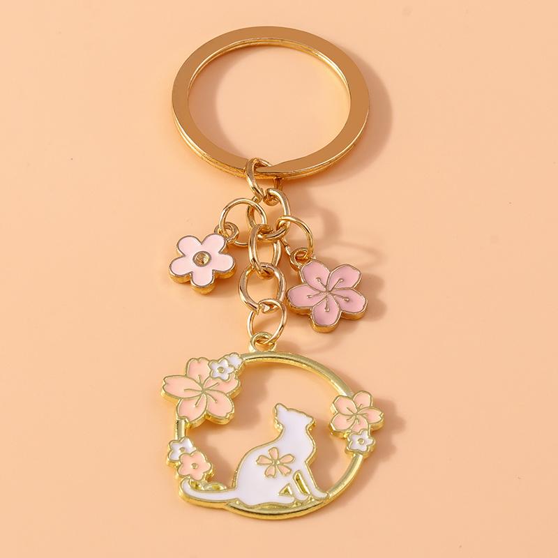 Cute Enamel Flower Bee Keychain Animal Key Rings Pendants for Women Girls Handbag Accessories DIY Jewelry Gifts