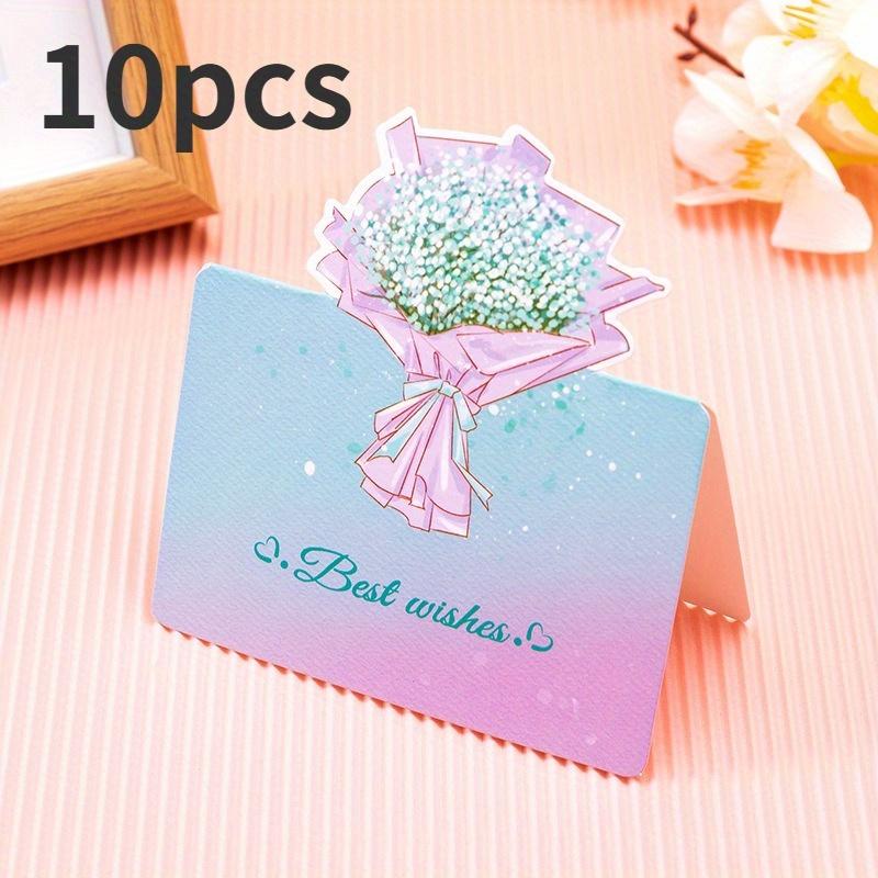 10pcs 3D Bouquet Creative Greeting Card Flower Shop Birthday Wishes Small Cards Teacher's Day Thank-you Card
