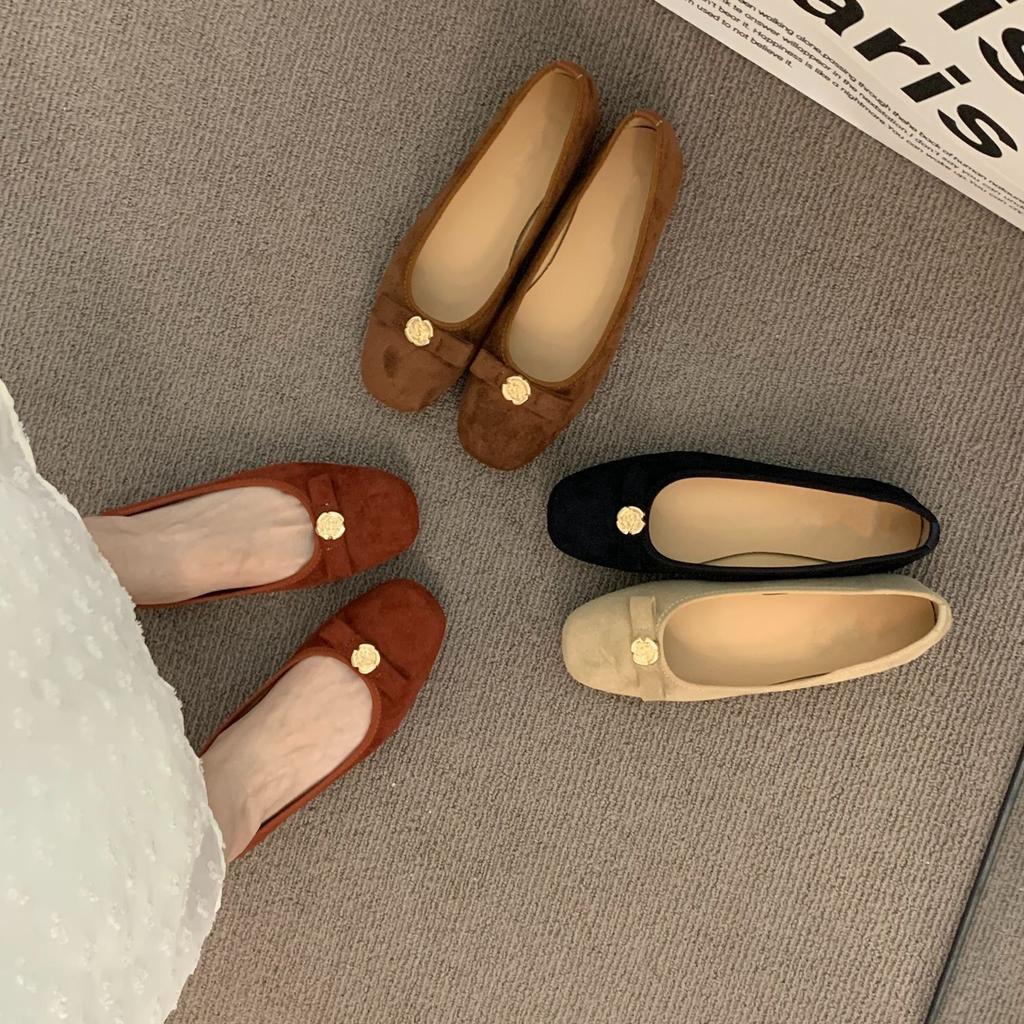 Xiaoxiangfeng French Suede Women's Sleeve Single Shoes Women's Shoes Gentle Fairy Evening Temperament Bow Beanie Shoes