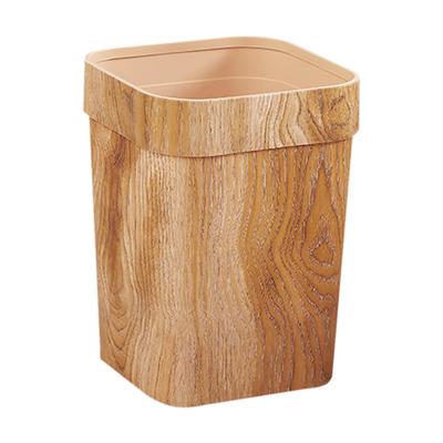 Cubo de Basura Cuadrado de Bambú Decoración de Oficina Cubos de Basura de Cocina Cubo de Plástico para Almacenamiento de Basura