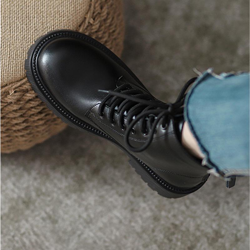2025 Spring and Autumn Platform Martin Boots Tide Brown Lace-Up Short Boots Women's Retro British Style Single Boots Skinny Boots