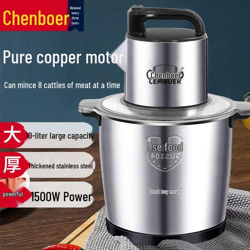 Elektrische Fleischwolf & Edelstahl-Gemüseschneider, 10L/6L Große Kapazität, für Teigtaschenfüllung, Chili, Knoblauchpaste und Kartoffelstampfer-Funktionen.