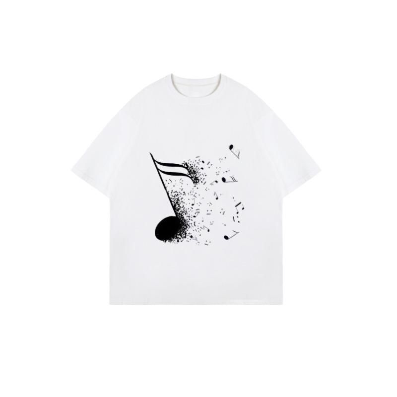 Black Oversized T Shirt With Music Note Print For Casual Wear And Music Lovers