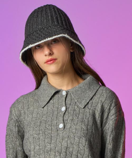 KOLEAT Grobstrick Unifarben Colorblock Winter Fischerhut [Grau]