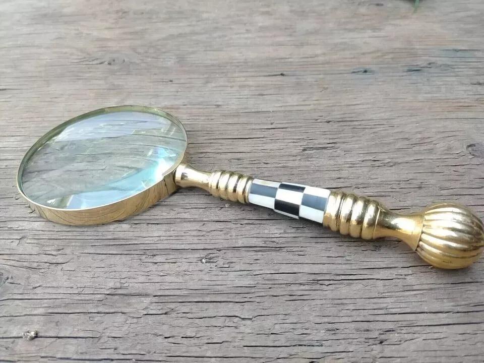 Antique Brass & Mother of Pearl Magnifying Glass Map Reading Magnifier Glass