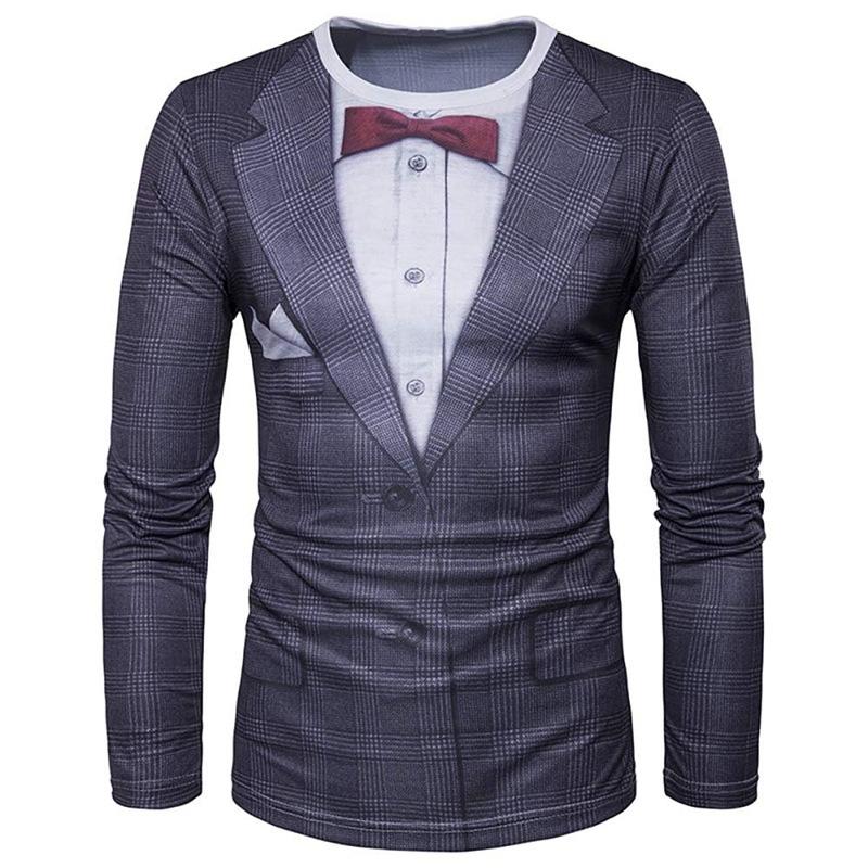 Funny Fake Bow Tie 3D Print T-Shirts Men Woman Long Sleeve Hip Hop T Shirt Streetwear Harajuku Pullovers Tees Tops Kids Clothing