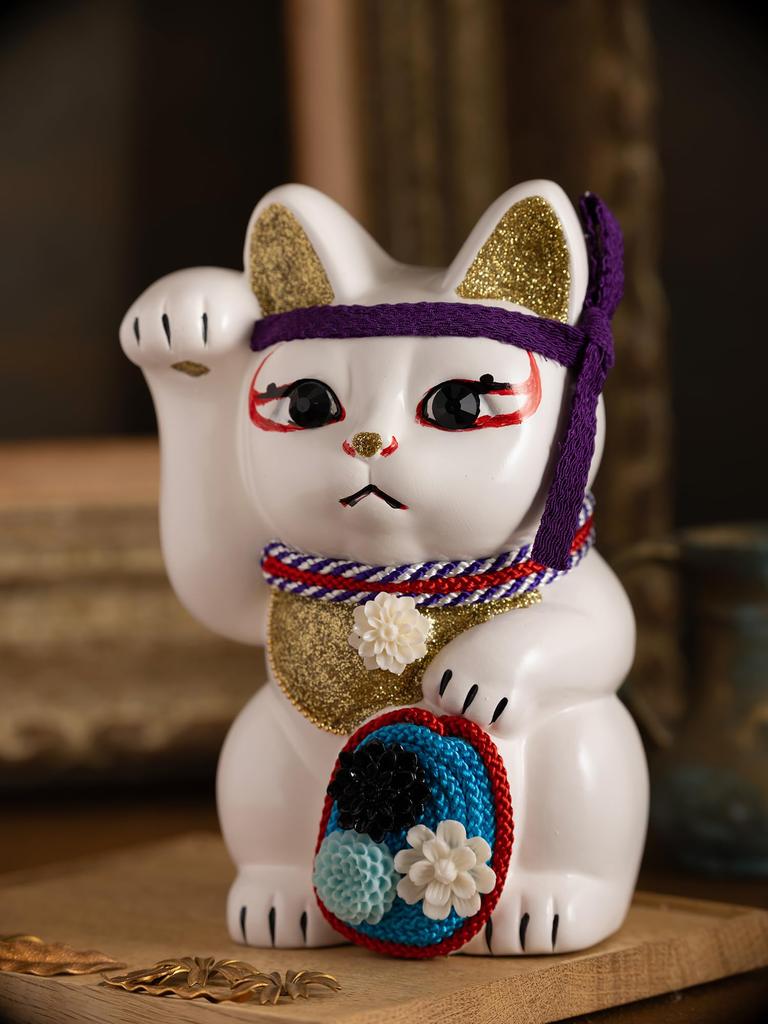 Lyckokatt Kabuki Sukeroku Högerhandskatt Lyckobringande Feng Shui-figur Offerlåda Vit (M-STORLEK Vit) upphöjd/Keramik_lyckobringande Maneki-neko (suke_M