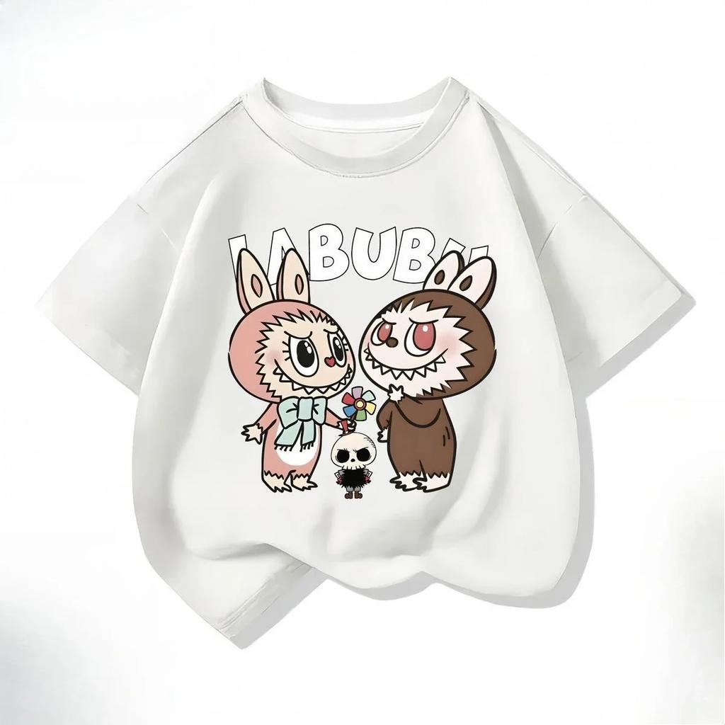 Sommer Søt Labubu Tegneserie Print Barn T-skjorte Kawaii Topp Barn Tee Gutter Jenter T-skjorte Morsomme Klær