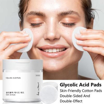 Glycolic Pads Wipes For Skin Care Exfoliation Cleansing, Facial Pore Cleansing, Acne Reduction , 50 Pads 1ML