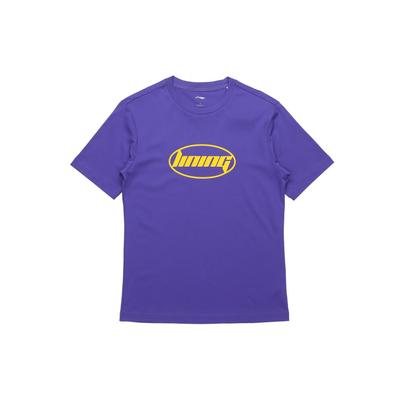 Alphabet Print Solid Color Round Neck Short Sleeve T-Shirt Unisex Tops Liberty-Purple AHSQ412-6