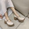 Mary Jane shoes spring summer Internet celebrity white high heels women French thick heel light mouth small leather shoes single shoes women