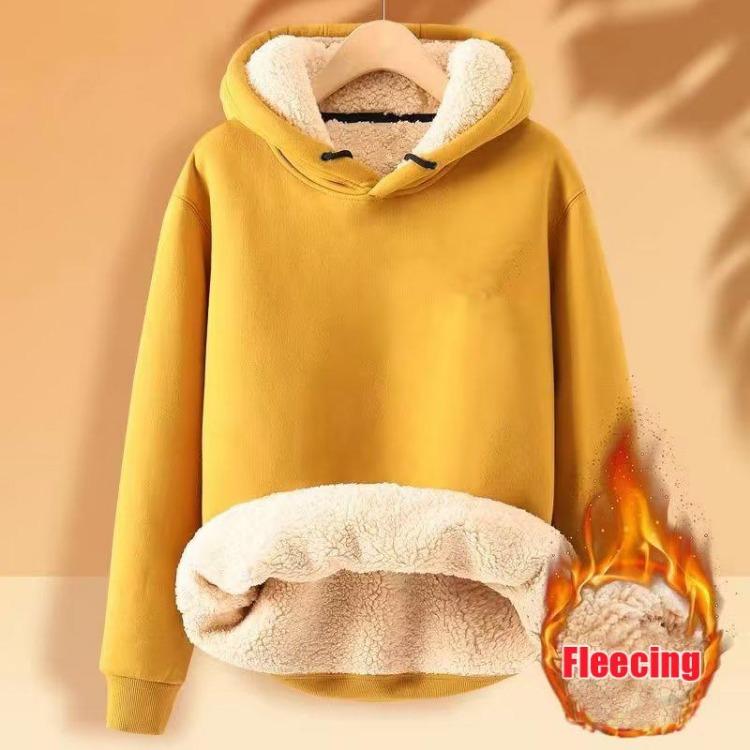 Felpa Larga Invernale da Donna con Pile, Pullover con Cappuccio Ispessito in Peluche d'Agnello, Top Sportivo Casual Monocolore a Manica Lunga, Nuovo