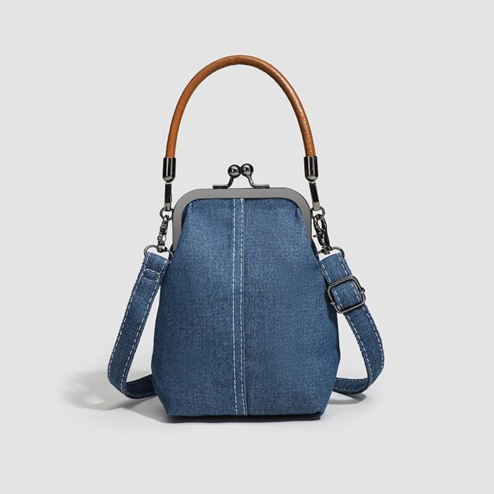 Portable Vintage Style Women Handbag Versatile Navy Blue Designer Shoulder Bag Lady‘s Denim Purses Fashionable Crossbody Bags