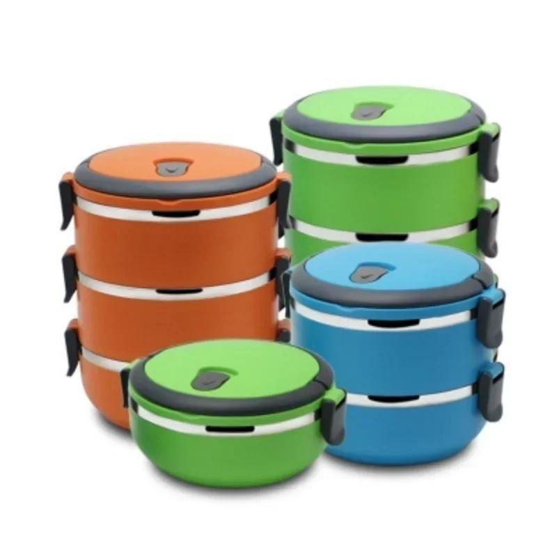 1/2/3/4 Layers Household Stainless Steel Optional Safety Food Container Bento Insulated Leakproof Lunch Box Round Color Random