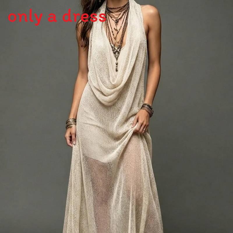 Bohemian Beach Dress With Knit Fabric For Vacation Travel
