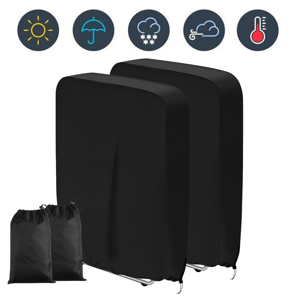 

Set of 2 Folding Chairs Cover Outdoor Dustproof Sun UV Protection Waterproof Cushion for Reclining Chair Black Furniture Case 82x93CM