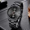 GOLDEN HOUR Fashion Business Watch Stainless Steel Waterproof Chronograph Quartz Watch Automatic Quartz Chronograph Men's Date, Black, 1.65 Inch,