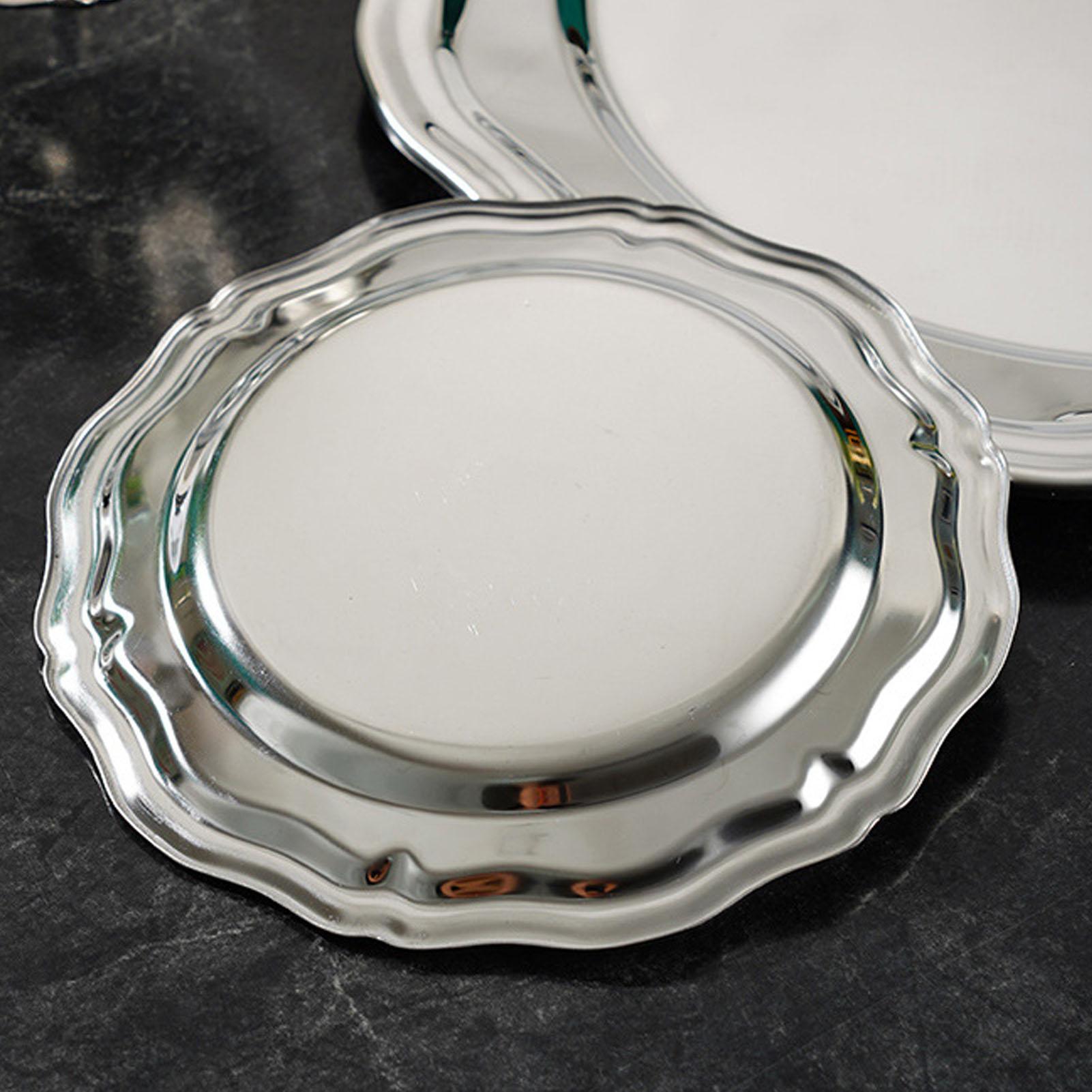 Konnwei 304 Stainless Steel Serving Tray Round Platter Decorative Dessert Appetizer Plate For Party Kitchen Bathroom