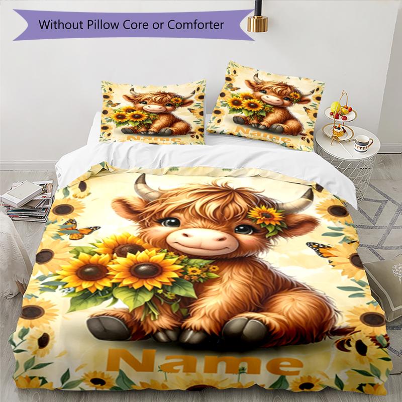 3pcs Custom Name Cow Bedding Set Duvet Cover Closure Includes 1 Duvet Cover & 2 Pillowcases, Soft and Comfortable for All Seasons.