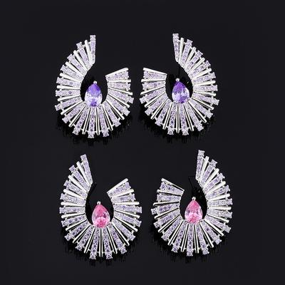 Style Heavy Industry Luxury Purple Zircon Geometric Stud Temperament New Exaggerated Rhinestone Stage