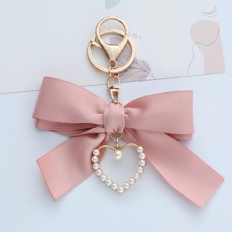 Lightweight Pearls Heart Ribbon Bowknot Keychain Accessory Crafted From High Quality Materials For Long Lasting Use