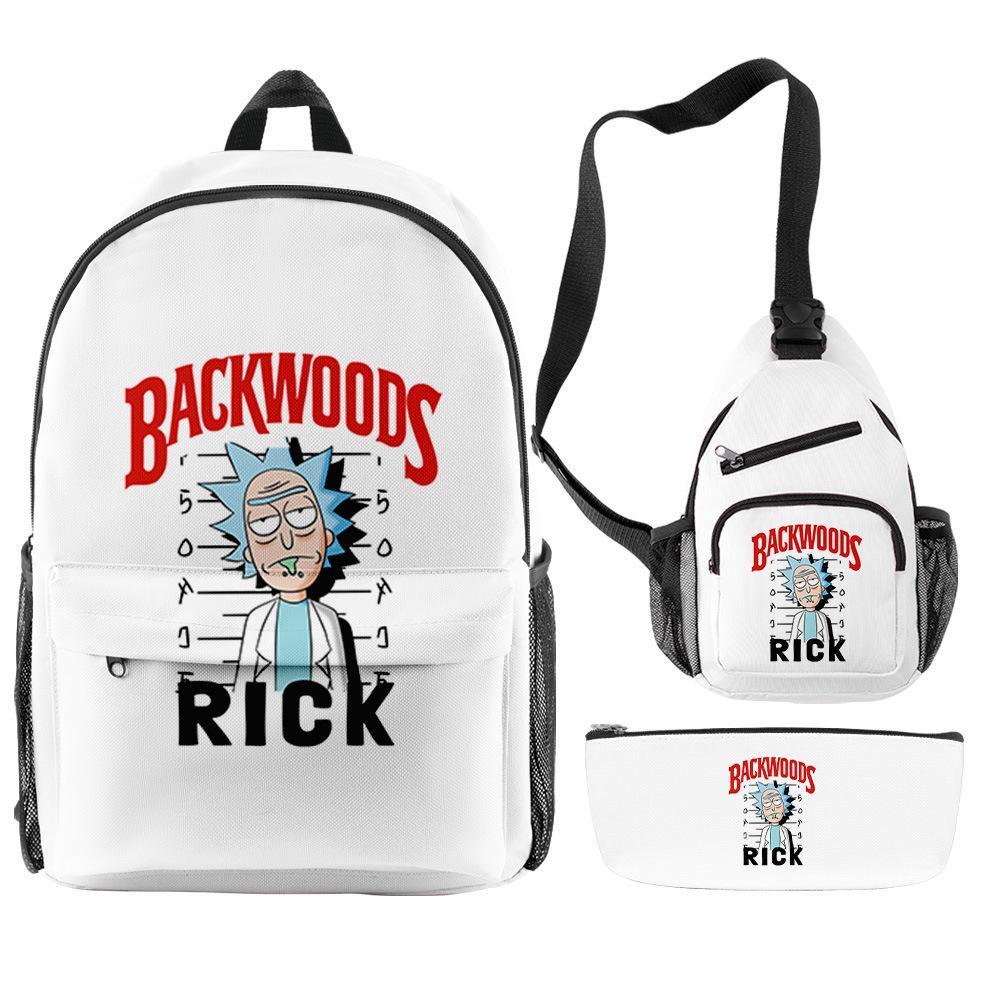 3D Digital Printing Backwoods Cigar Backpack Shoulder Bag Pencil Case Three-Piece Set
