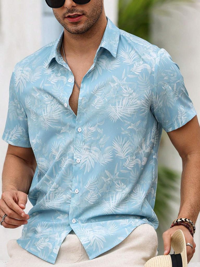Europäischer und amerikanischer Stil Hawaiianisches Hemd Herren Freizeit Vielseitig Mode 1D bedrucktes Kokospalmenmuster Kurzarm