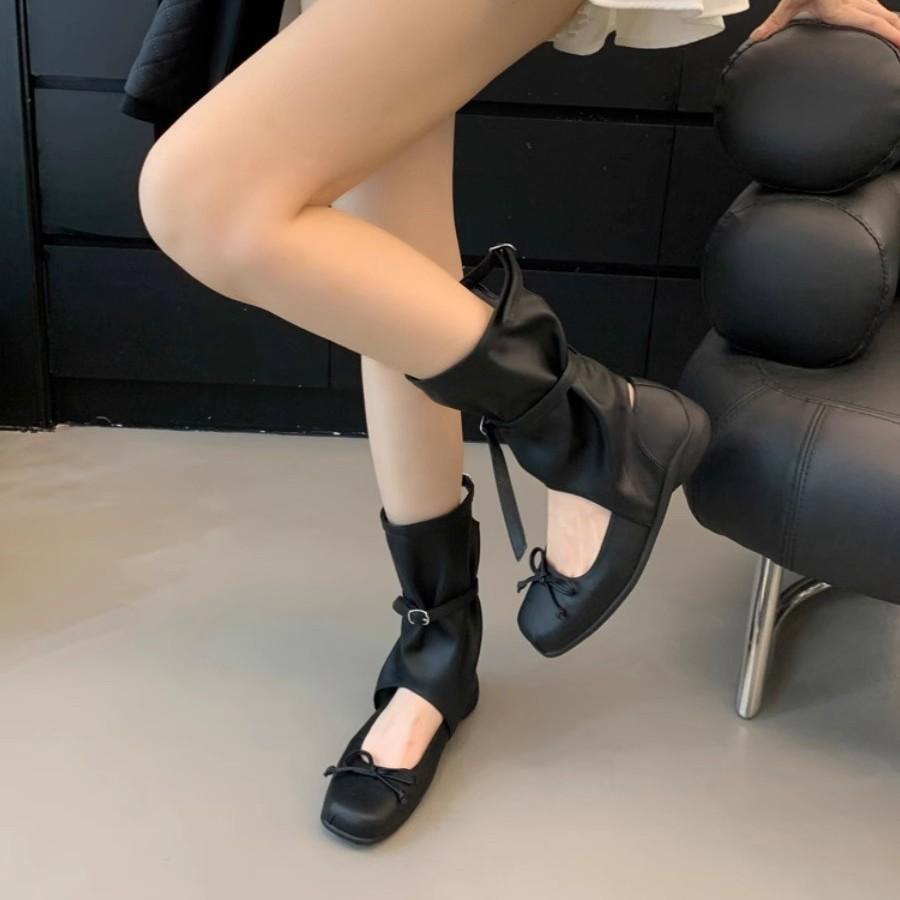 Cool Boots Children's New Summer Bow Ballet Pleated Pile Boots Medium Boots