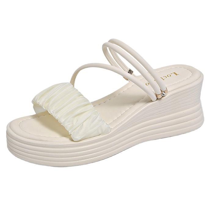 2025 Summer New Large Size Thick-soled Wedge Slippers Women's Fashion One-word High Heels Two Sandals