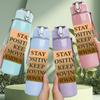 1PC Stay Positive Keep Moving Text Pattern 750ml Color Plastic Sports Water Bottle Leakproof Flip Straw Lid Suitable for Sports Office Home Use